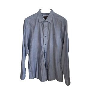 Johnston &‎ Murphy Shirt Mens L Blue Houndstooth check Flip Cuff Long Sleeve